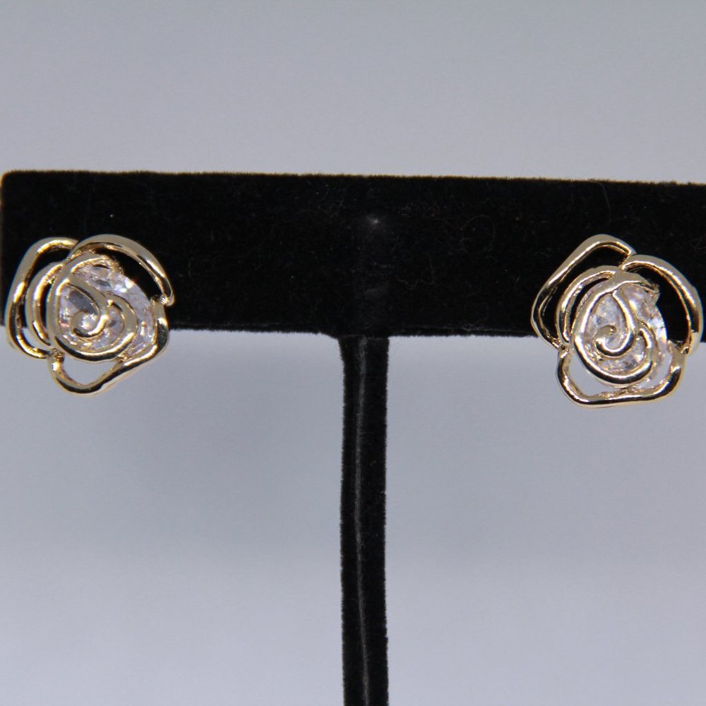Rose Rhinestone & Gold studs